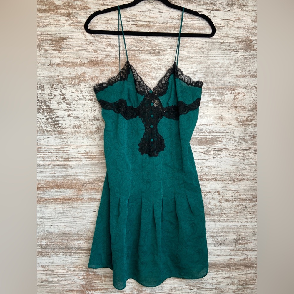 RARE Vintage Victoria's Secret Gold Label Nightie Slip Teal Paisley Medium EUC